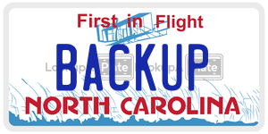 BACKUP  license plate in NC