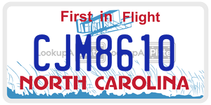 CJM8610 license plate in North Carolina