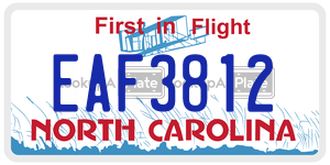 EAF3812  license plate in NC