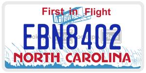 EBN8402 license plate in North Carolina