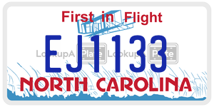 EJ1133 license plate in North Carolina