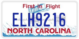 ELH9216 license plate in North Carolina