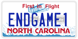 ENDGAME1  license plate in NC