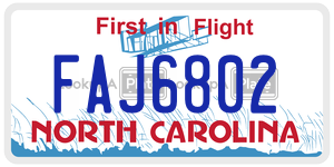 FAJ6802 license plate in North Carolina