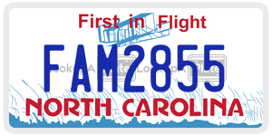FAM2855 license plate in North Carolina