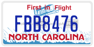 FBB8476  license plate in NC