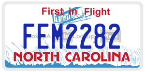 FEM2282 license plate in North Carolina