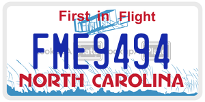 FME9494 license plate in North Carolina