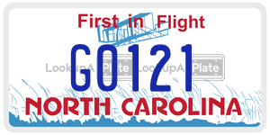 G0121 license plate in North Carolina