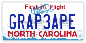 GRAP3APE license plate in North Carolina