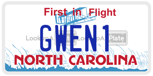 GWEN1 license plate in North Carolina