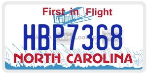 HBP7368 license plate in North Carolina