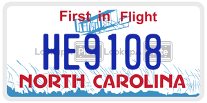 HE9108 license plate in North Carolina