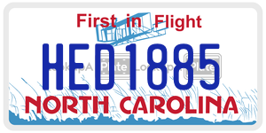 HED1885 license plate in North Carolina