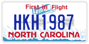 HKH1987 license plate in North Carolina