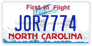J0R7774  license plate in NC