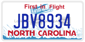 JBV8934 license plate in North Carolina