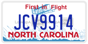 JCV9914 license plate in North Carolina
