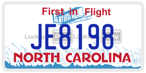 JE8198 license plate in North Carolina