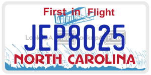 JEP8025 license plate in North Carolina
