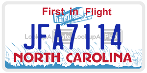 JFA7114 license plate in North Carolina