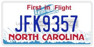 JFK9357  license plate in NC