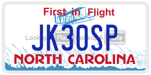 JK30SP license plate in North Carolina