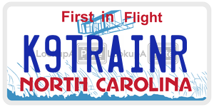 K9TRAINR license plate in North Carolina