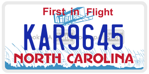 KAR9645  license plate in NC
