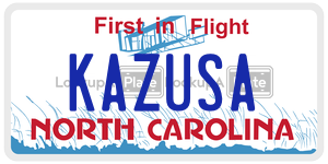 KAZUSA  license plate in NC
