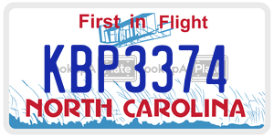 KBP3374 license plate in North Carolina