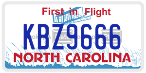 KBZ9666 license plate in North Carolina