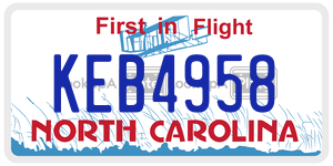 KEB4958  license plate in NC