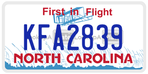 KFA2839 license plate in North Carolina