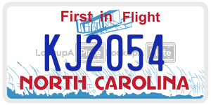 KJ2054 license plate in North Carolina