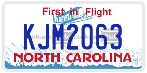 KJM2063 license plate in North Carolina