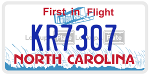 KR7307 license plate in North Carolina