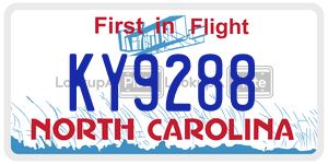 KY9288 license plate in North Carolina
