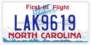 LAK9619 license plate in North Carolina