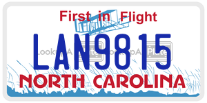 LAN9815 license plate in North Carolina
