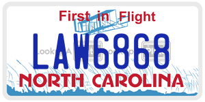 LAW6868 license plate in North Carolina
