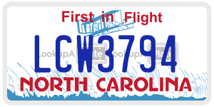 LCW3794 license plate in North Carolina