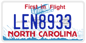 LEN8933 license plate in North Carolina