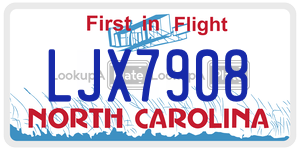 LJX7908 license plate in North Carolina
