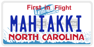 MAHIAKKI license plate in North Carolina