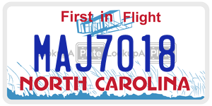MAJ7018  license plate in NC