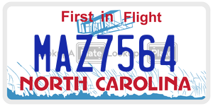 MAZ7564  license plate in NC
