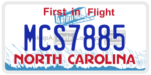 MCS7885  license plate in NC
