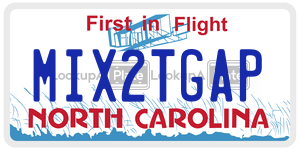 MIX2TGAP license plate in North Carolina