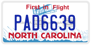 PAD6639 license plate in North Carolina